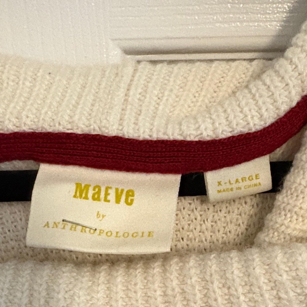 Anthropologie Sporty Cream Knit Dress with Stripes Lambswool Cashmere Blend XL - Picture 2 of 8